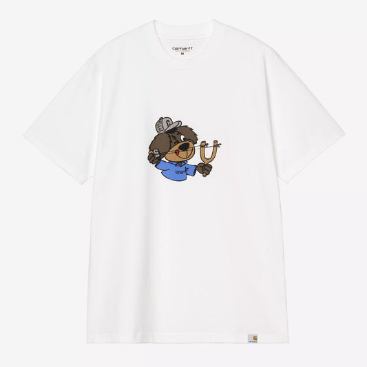 S/S Slingshot T-Shirt - White, heavy enzyme wash