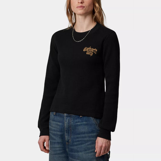 Women's L/S Blackletter Waffle T-S - Black/Yellow