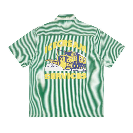 IC Services Quarter Zip Work Shirt - Green / White Stripe