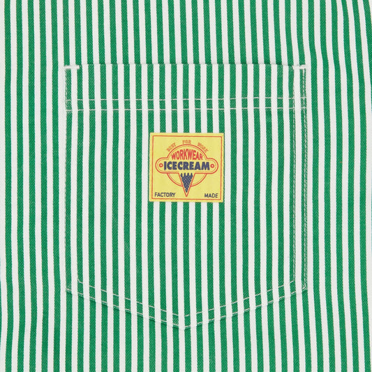 IC Services Quarter Zip Work Shirt - Green / White Stripe