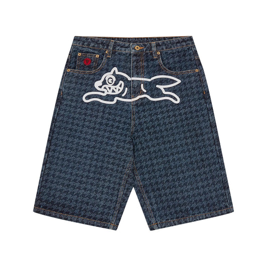 Houndstooth Running Dog Jorts - Indigo