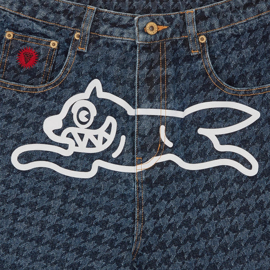 Houndstooth Running Dog Jorts - Indigo