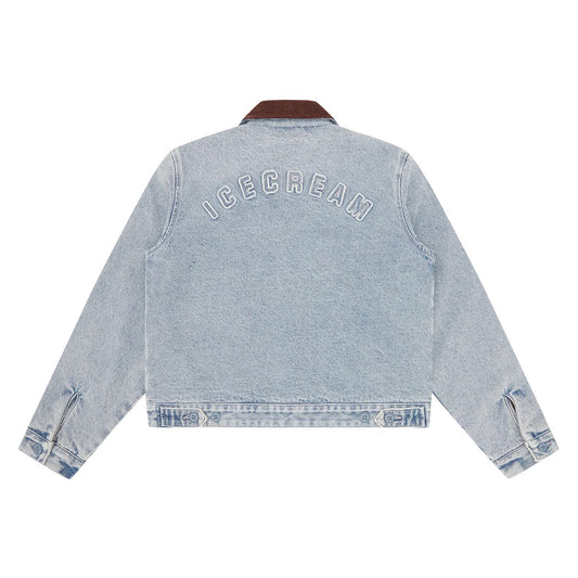 Womens Team IC Cropped Work Jacket - Light Wash Blue