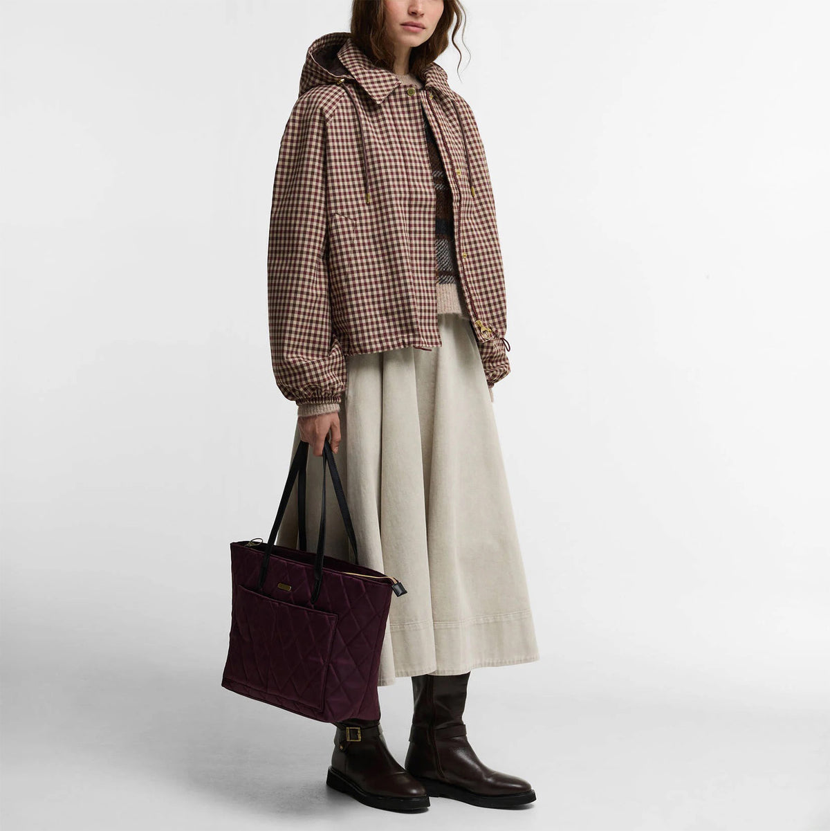 Women's Audrey Showerproof Jacket - Cranberry/Brown Gingham