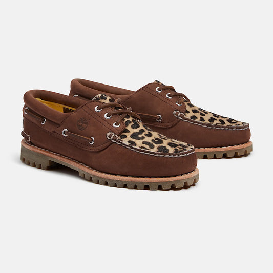 Women's Authentic 3-Eye Lug Boat Shoe - Leopard - Medium Brown Nubuck