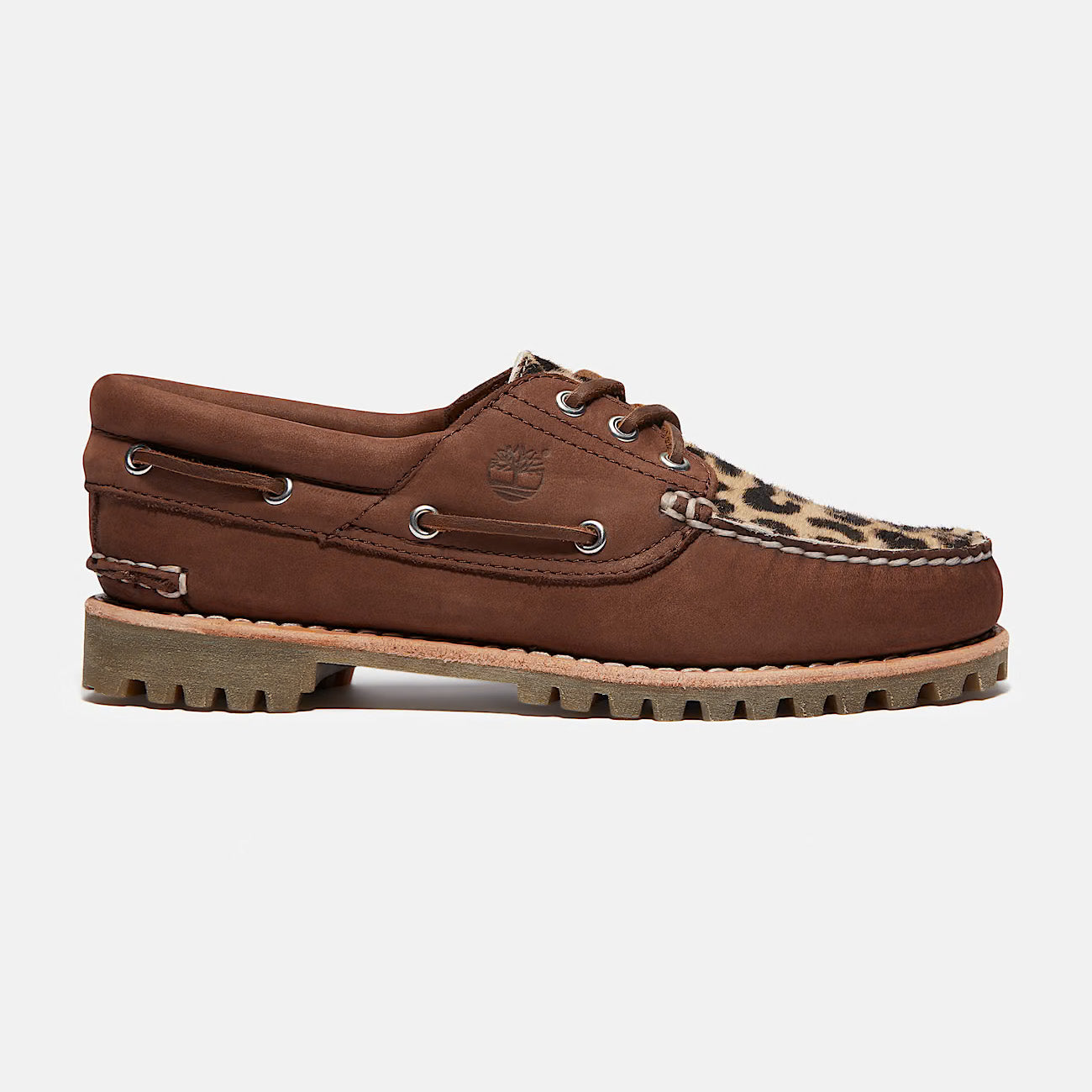 Women's Authentic 3-Eye Lug Boat Shoe - Leopard - Medium Brown Nubuck