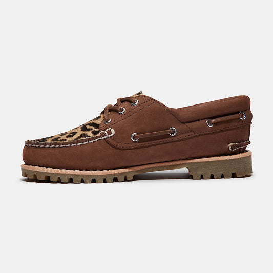 Women's Authentic 3-Eye Lug Boat Shoe - Leopard - Medium Brown Nubuck
