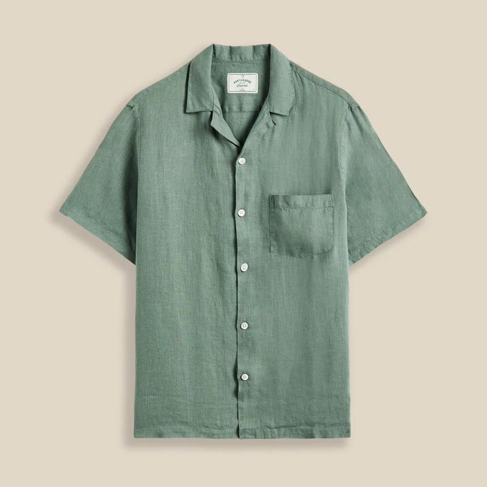 Linen Camp Collar Shirt - Dry Green