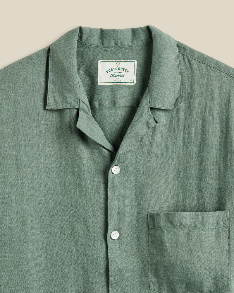 Linen Camp Collar Shirt - Dry Green