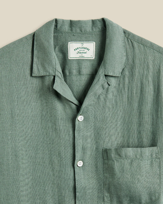 Linen Camp Collar Shirt - Dry Green