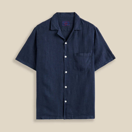 Linen Camp Collar Shirt - Black