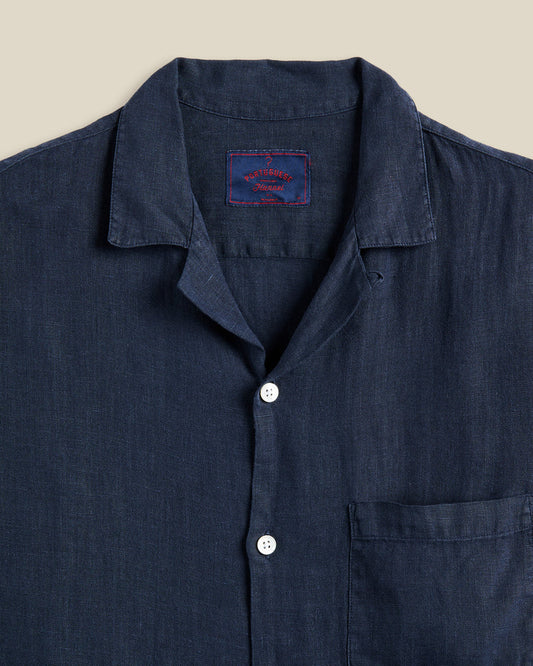 Linen Camp Collar Shirt - Black