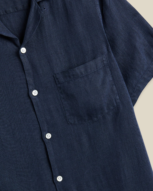 Linen Camp Collar Shirt - Black