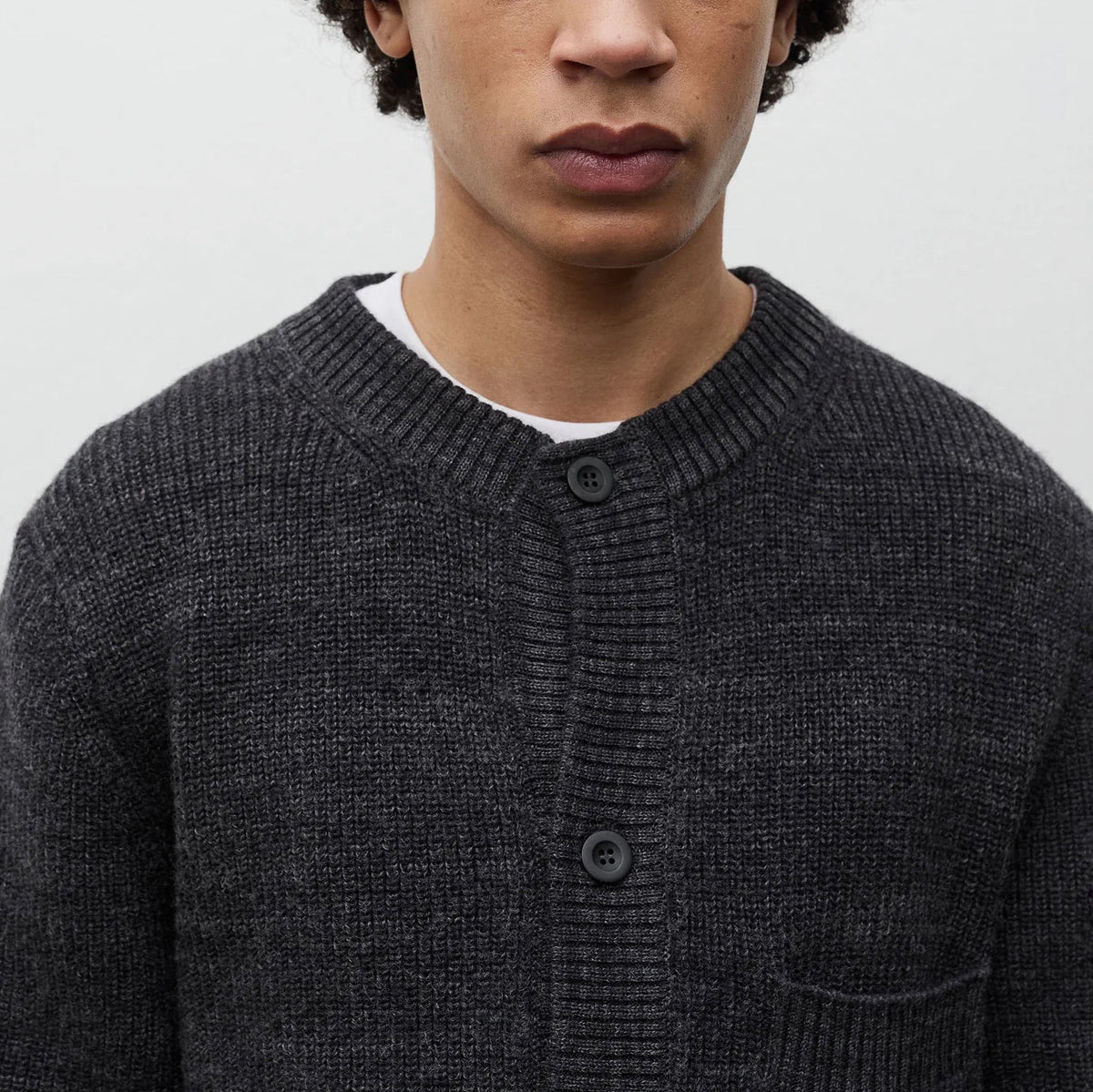 Gullverket Cotton Wool Rib Cardigan - Dark Grey Melange