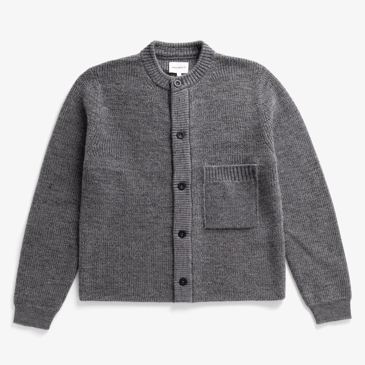 Gullverket Cotton Wool Rib Cardigan - Dark Grey Melange