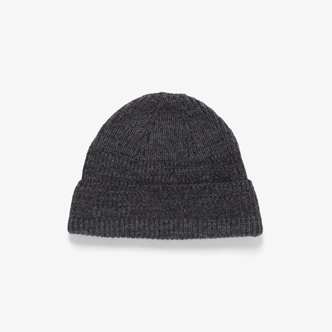 Wool Cotton Rib Beanie - Dark Grey Melange