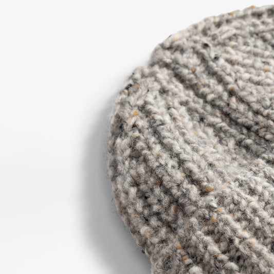Donegal Wool Rib Beanie - Light Grey Melange