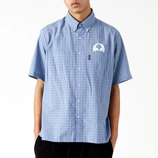 Alien-O Print SS Check Shirt - Blue