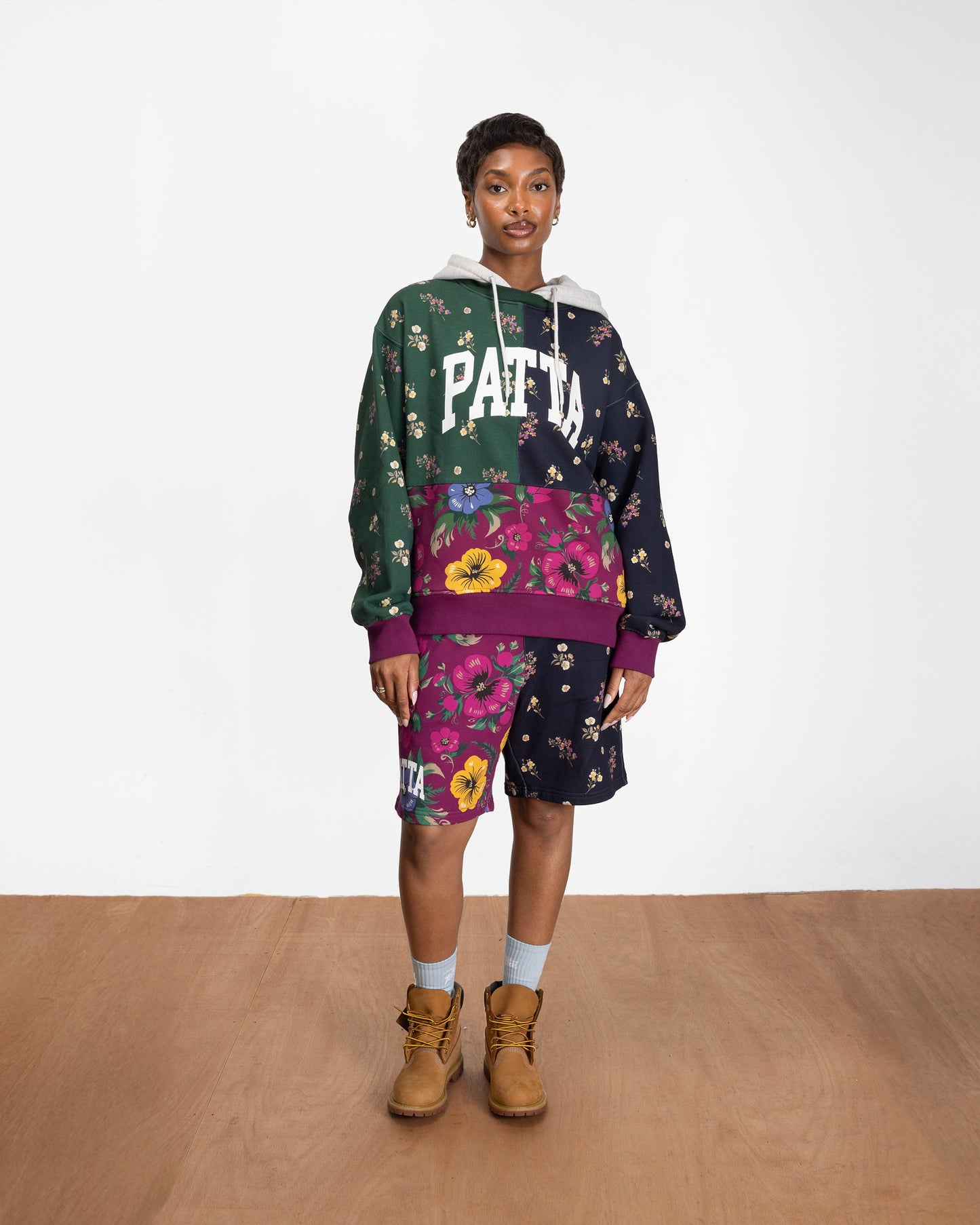 Floral Patchwork Hooded Sweater - Multi