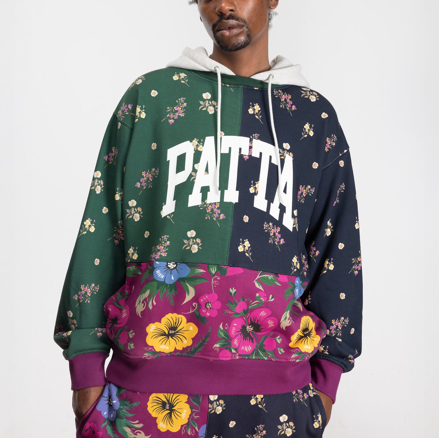 Floral Patchwork Hooded Sweater - Multi