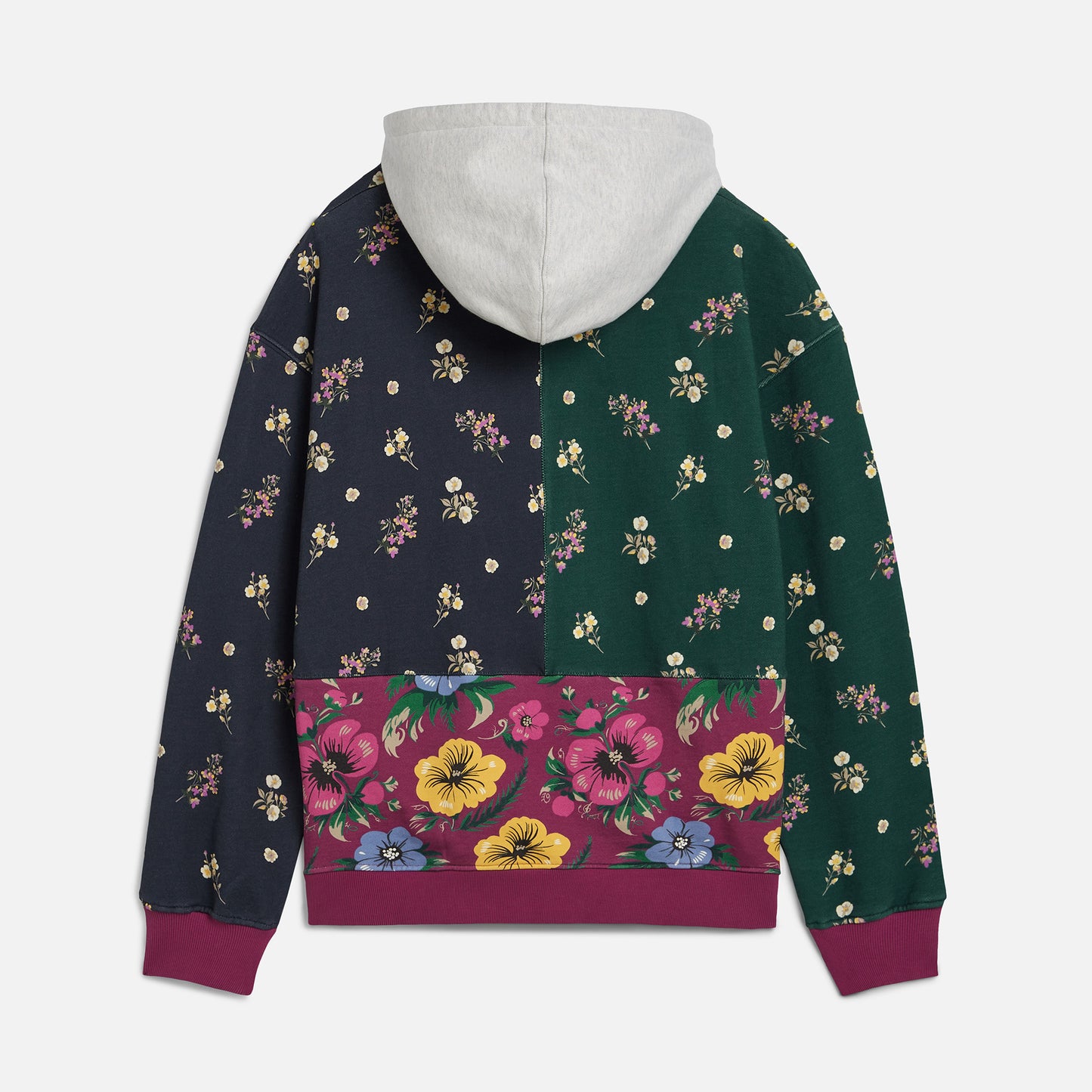 Floral Patchwork Hooded Sweater - Multi