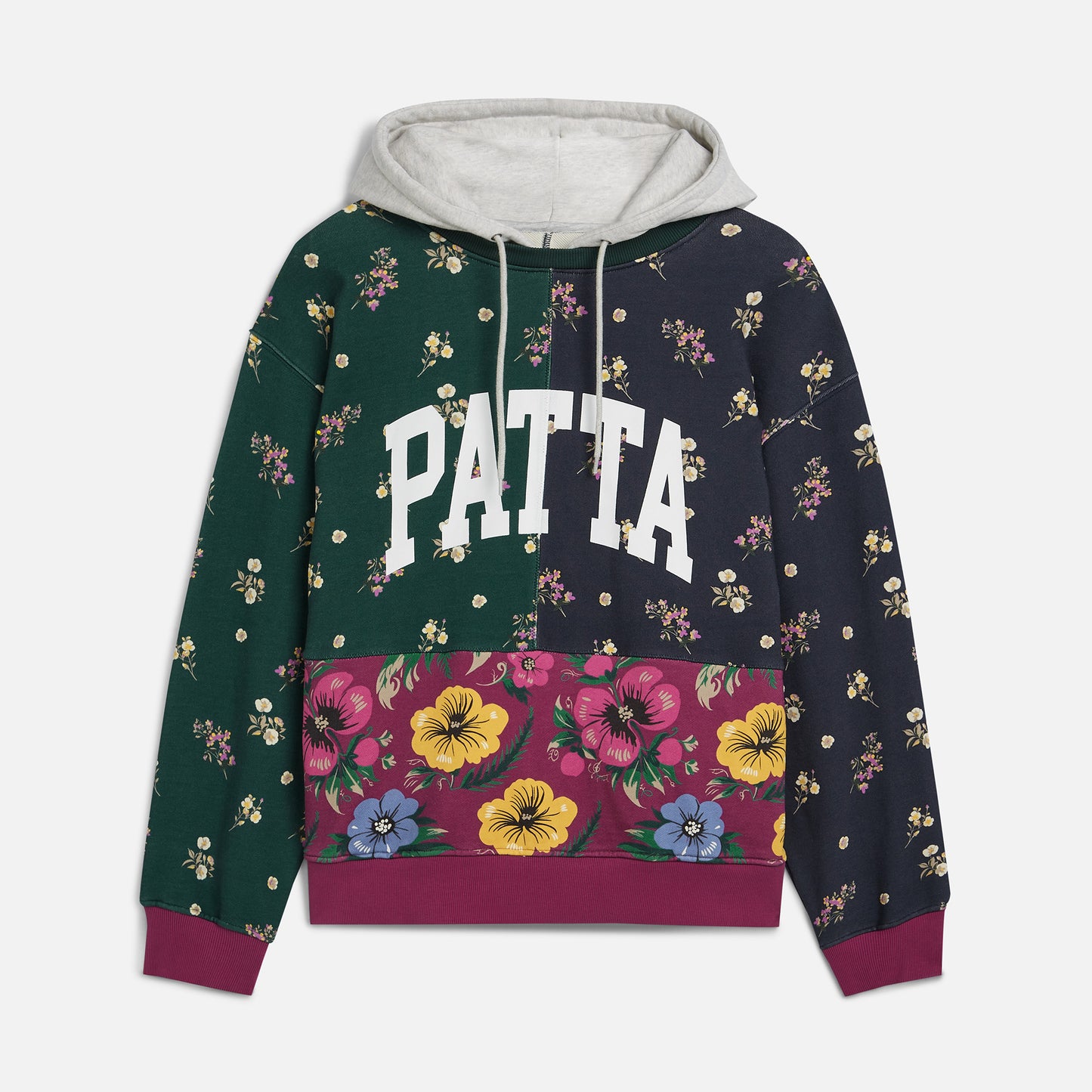 Floral Patchwork Hooded Sweater - Multi