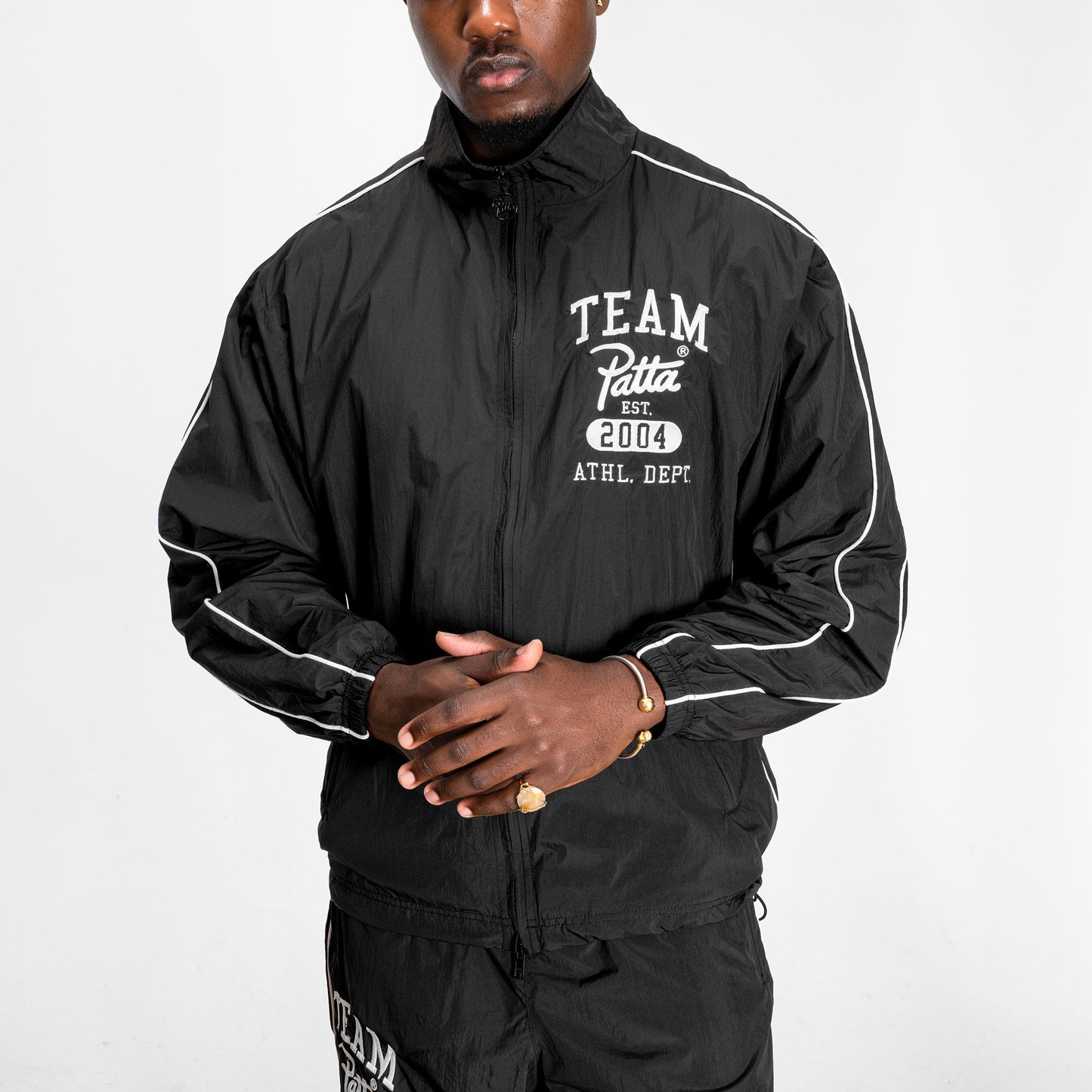 Athletic Nylon Track Jacket - Black