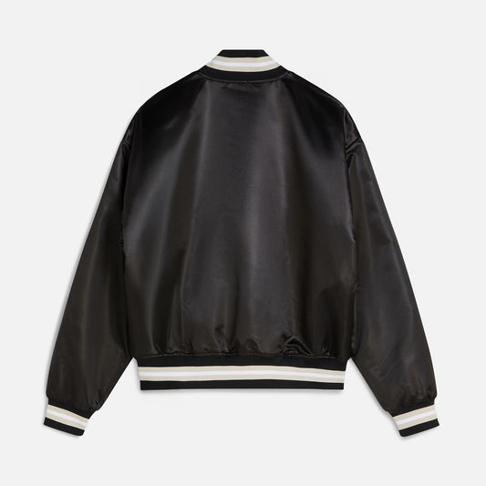 Script Logo Satin Varsity Jacket - Black