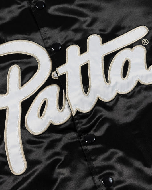 Script Logo Satin Varsity Jacket - Black