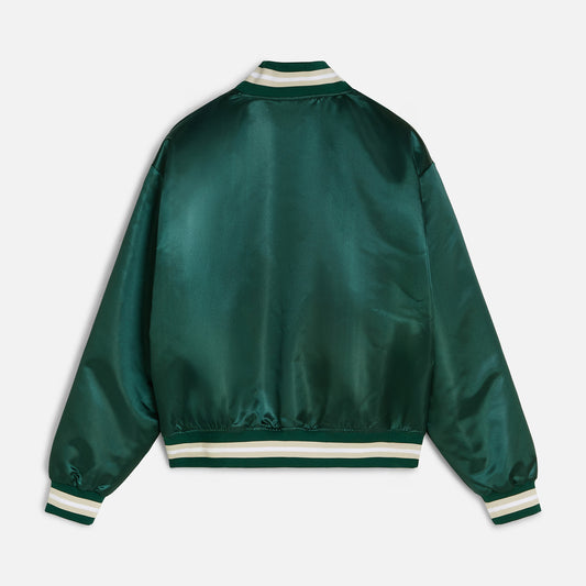 Script Logo Satin Varsity Jacket - Bistro Green