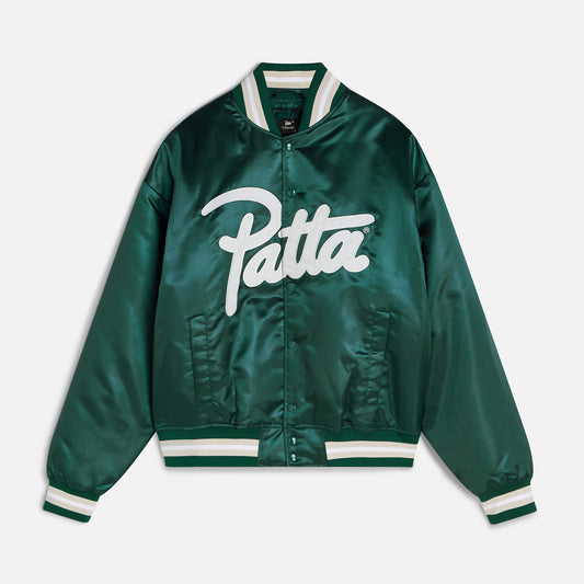 Script Logo Satin Varsity Jacket - Bistro Green