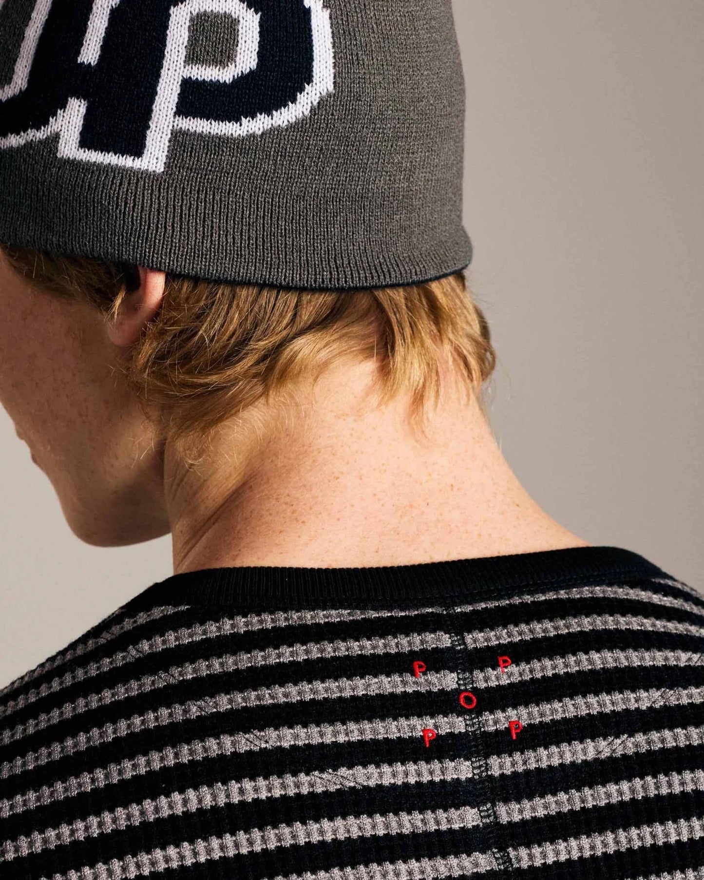 Striped Waffle Crewneck - Grey/Black
