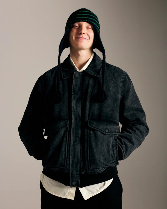 Reversible Earflap Beanie - Navy/Juniper