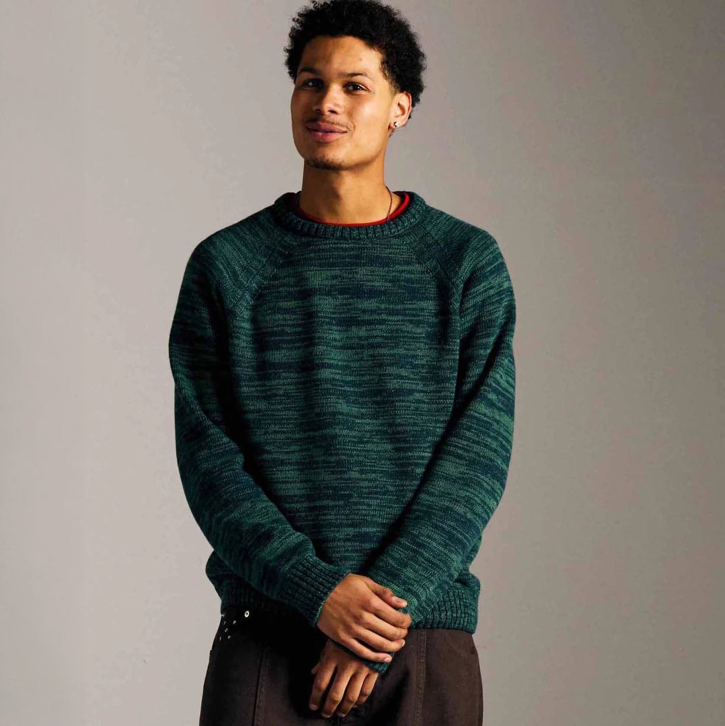 Knitted Melange Logo Crewneck - Navy/Juniper