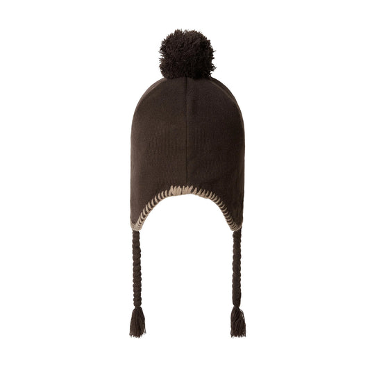 Pom Earflap Beanie - Brown