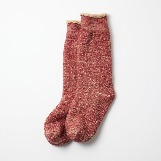 Double Face Crew Socks - Dark Red / Brown