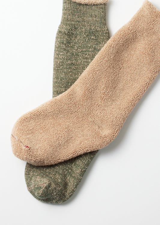 Double Face Crew Socks - Green / Brown