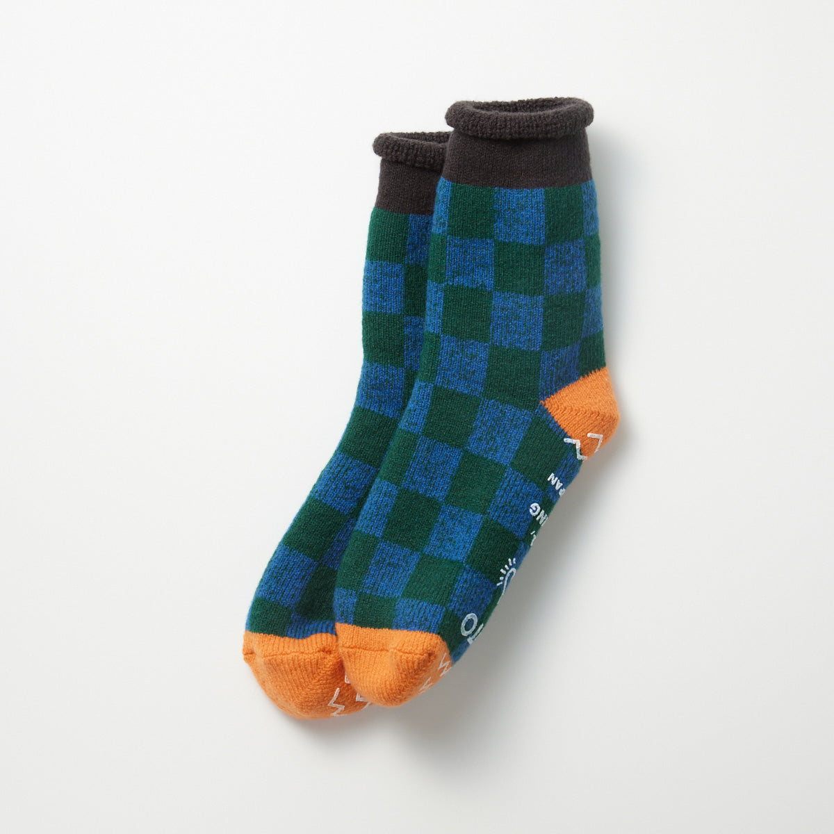 Pile Room Socks - Checkerboard - Charcoal / Light Orange