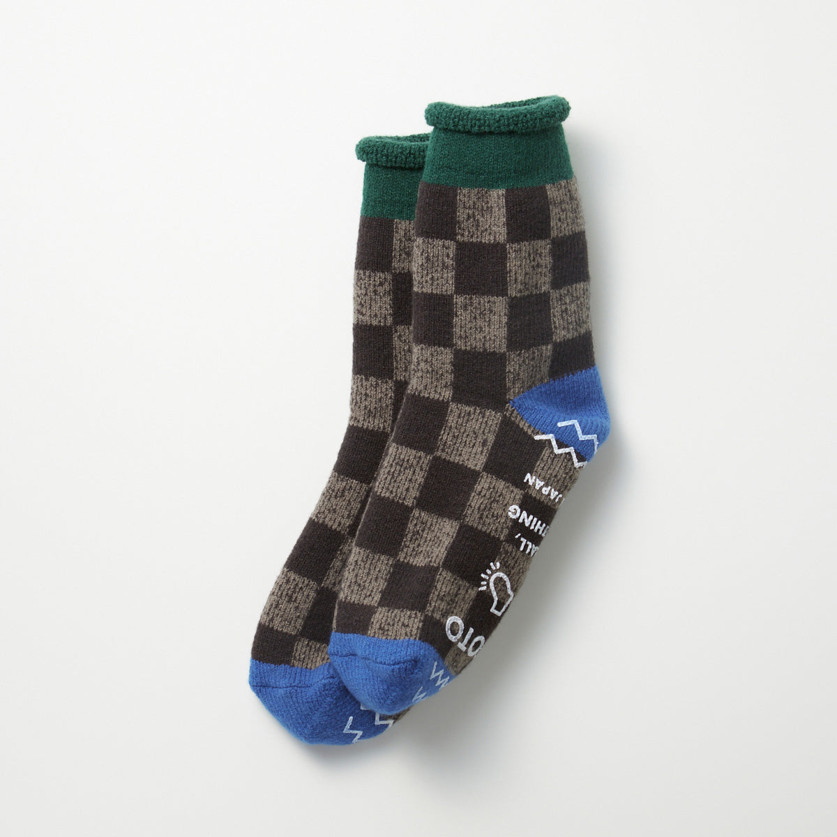 Pile Room Socks - Checkerboard - Dark Green / Blue