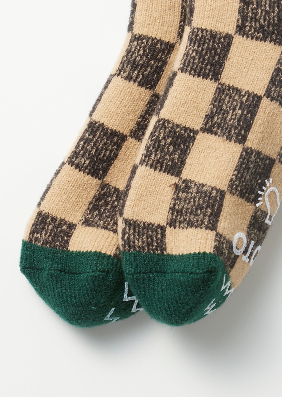 Pile Room Socks - Checkerboard - Light Orange / Dark Green