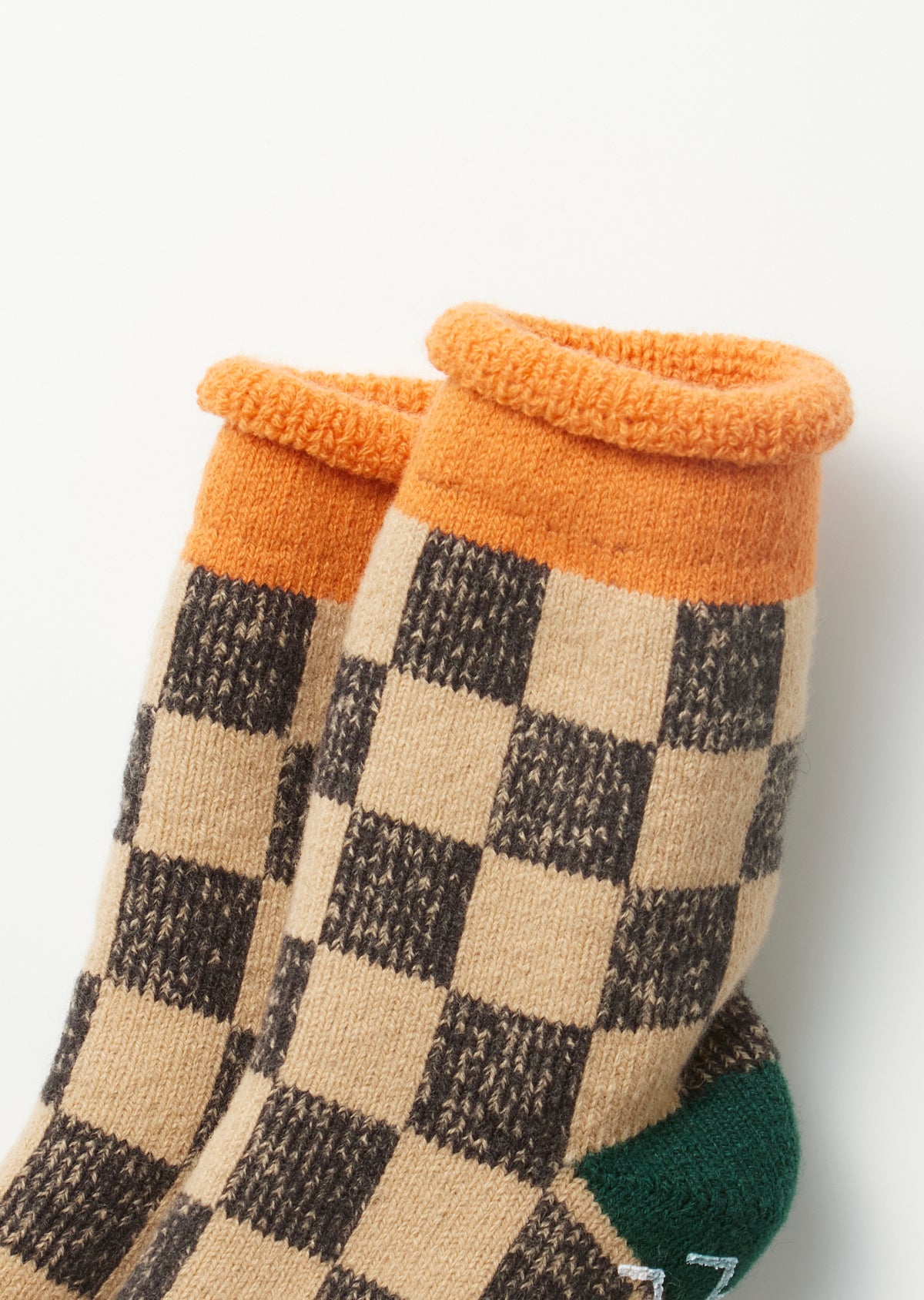 Pile Room Socks - Checkerboard - Light Orange / Dark Green
