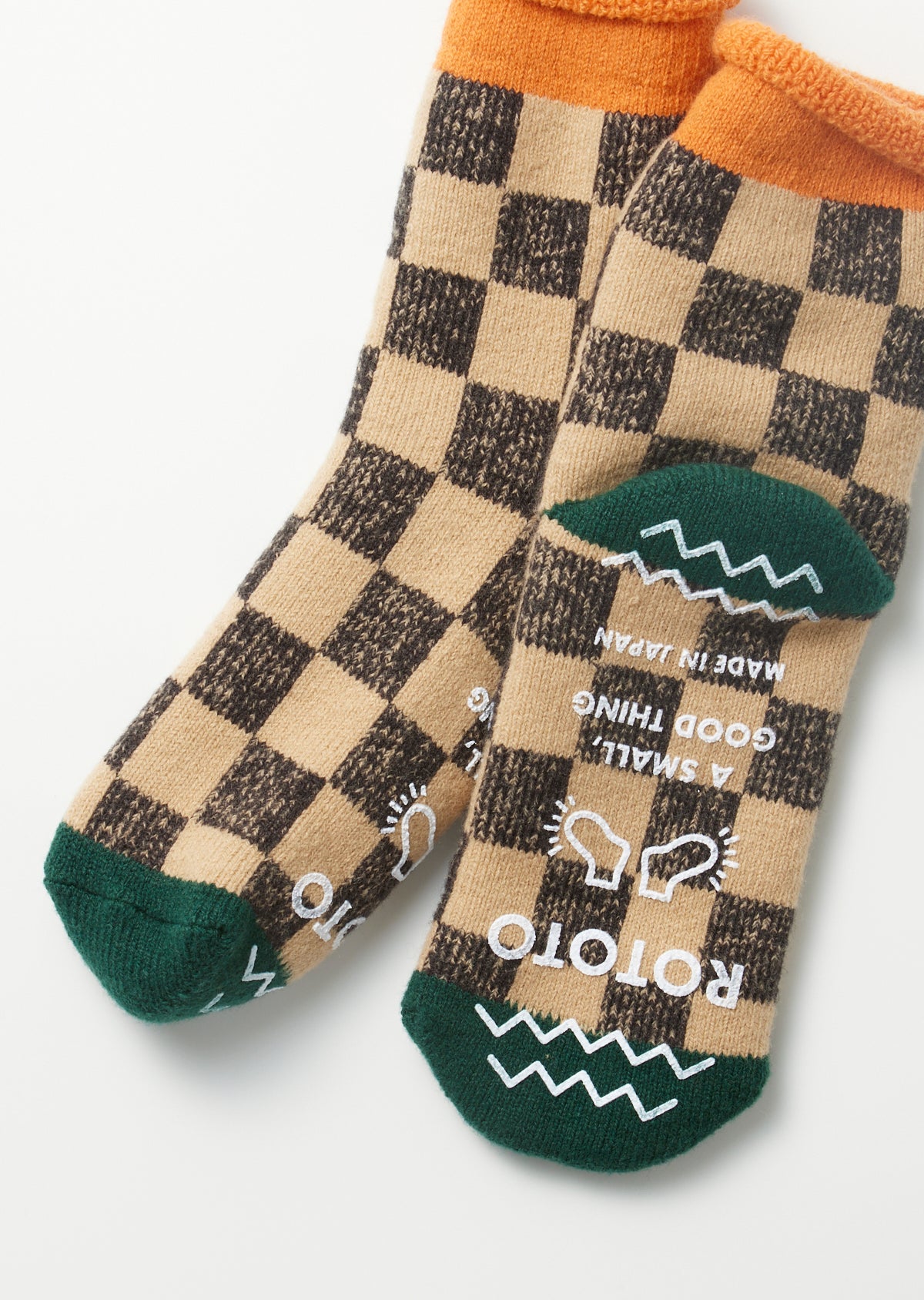 Pile Room Socks - Checkerboard - Light Orange / Dark Green