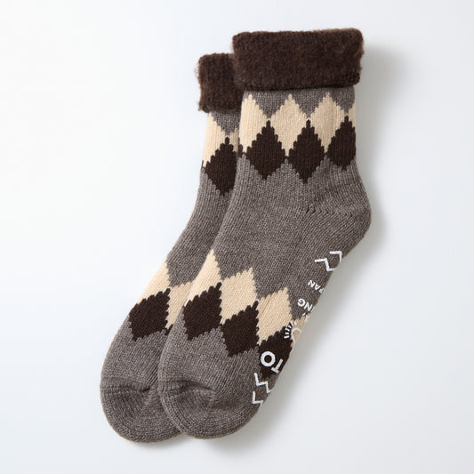 Comfy Room Socks, Diamond - Brown / Dark Gray