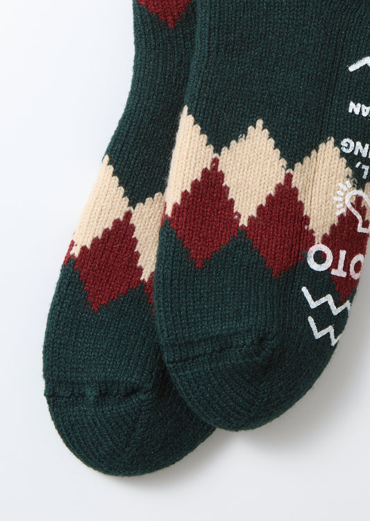 Comfy Room Socks, Diamond - Dark Red / Dark Green