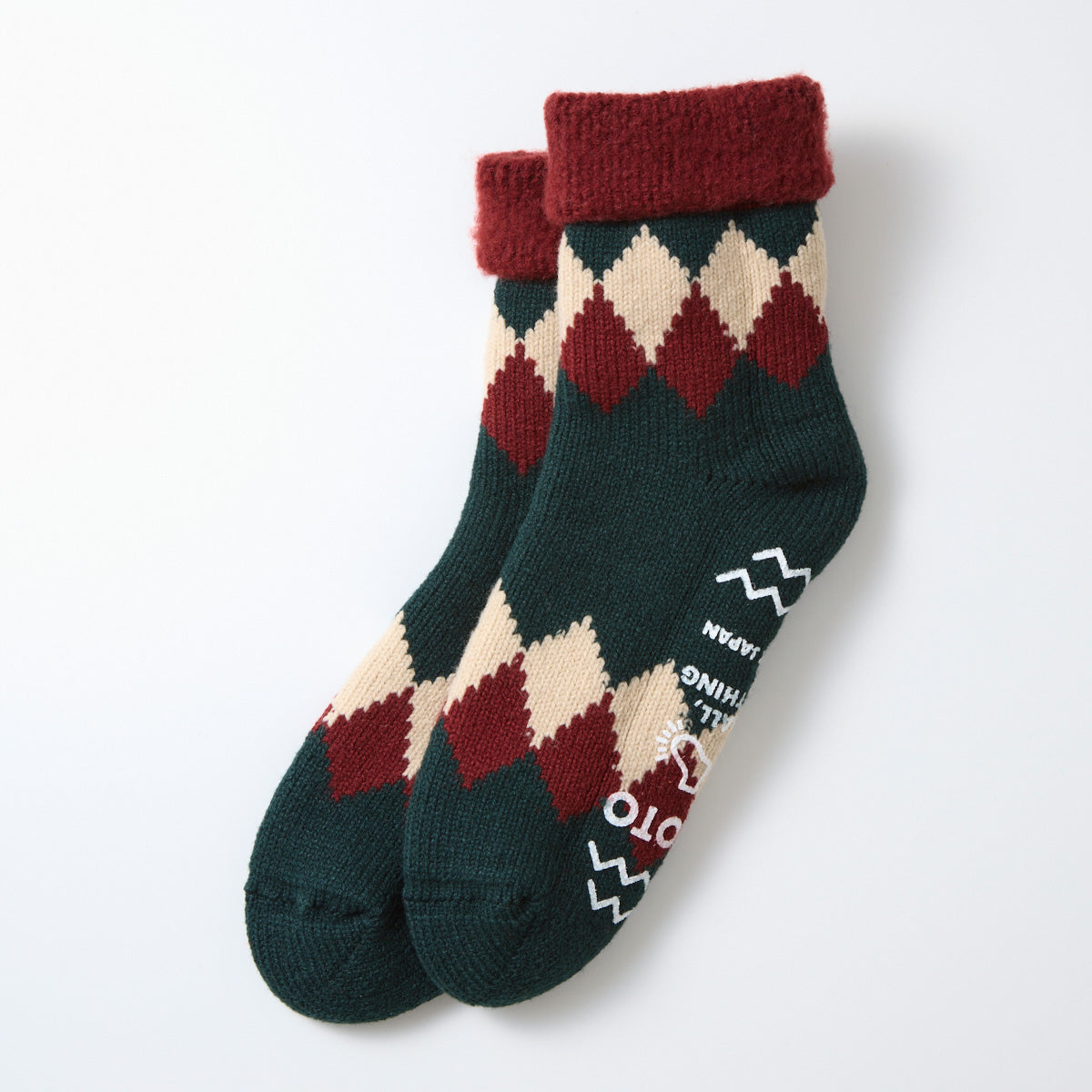 Comfy Room Socks, Diamond - Dark Red / Dark Green