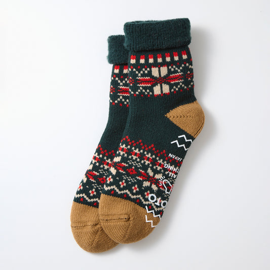 Comfy Room Socks, Snow Flake - Forest Green