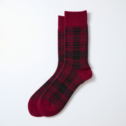 Check Pattern Merino Socks - Dark Red / Black