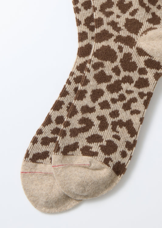 Leopard Pattern Merino Socks - Light Beige / Brown