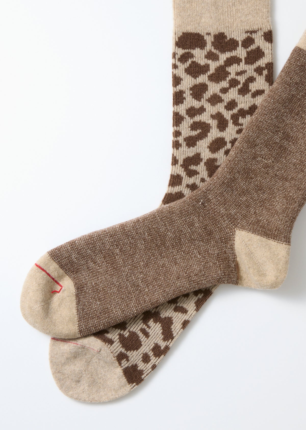 Leopard Pattern Merino Socks - Light Beige / Brown