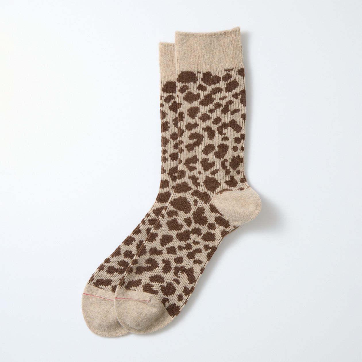 Leopard Pattern Merino Socks - Light Beige / Brown